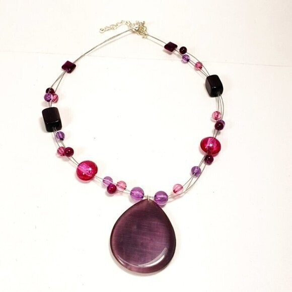 Silver Tone Layered Illusion Colorful Beaded Pendant Necklace  & Drop Earrings - Picture 3 of 10